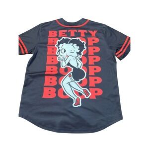 Betty Boop Baseball Jersey Black Red Kiss Graphic Shirt Top M Spellout Retro